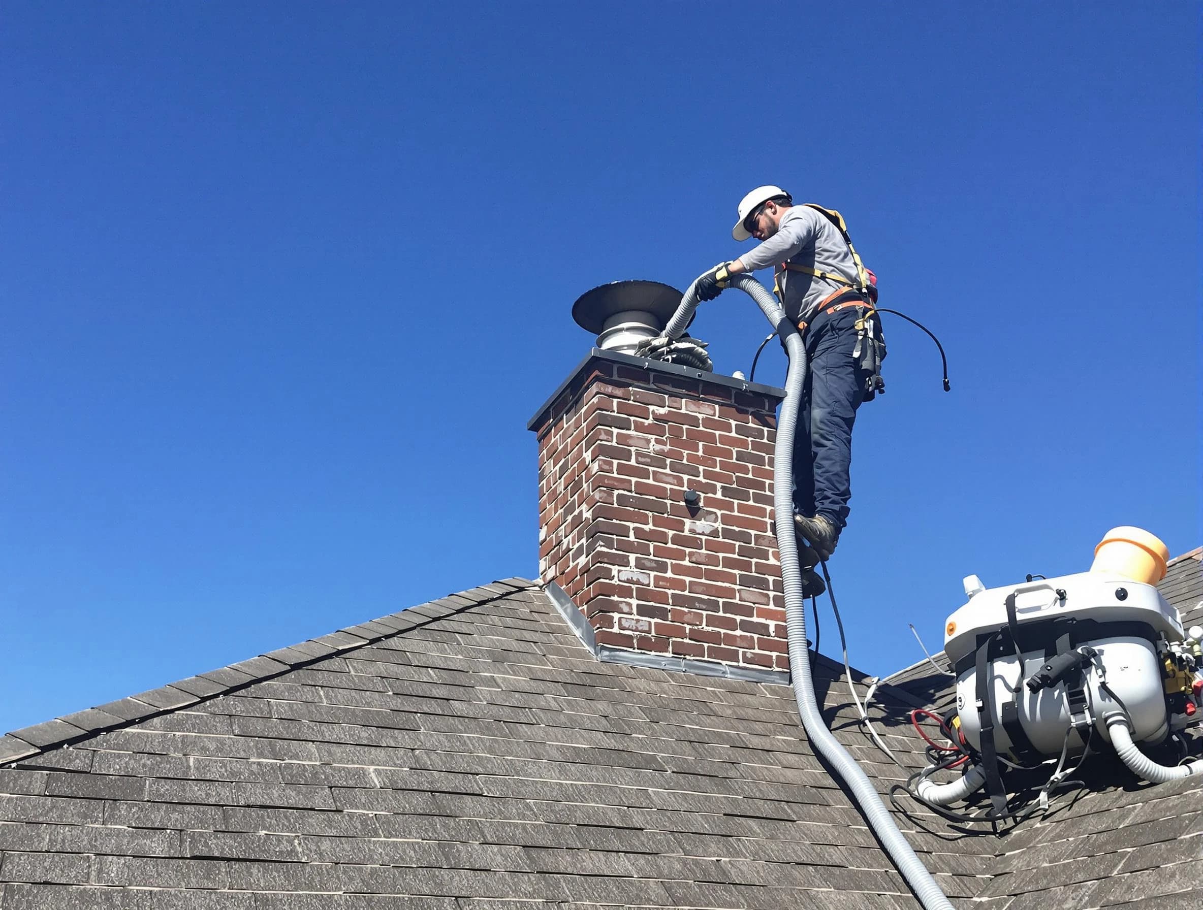 Dedicated Beverly Chimney Sweep team member cleaning a chimney in Beverly, MA
