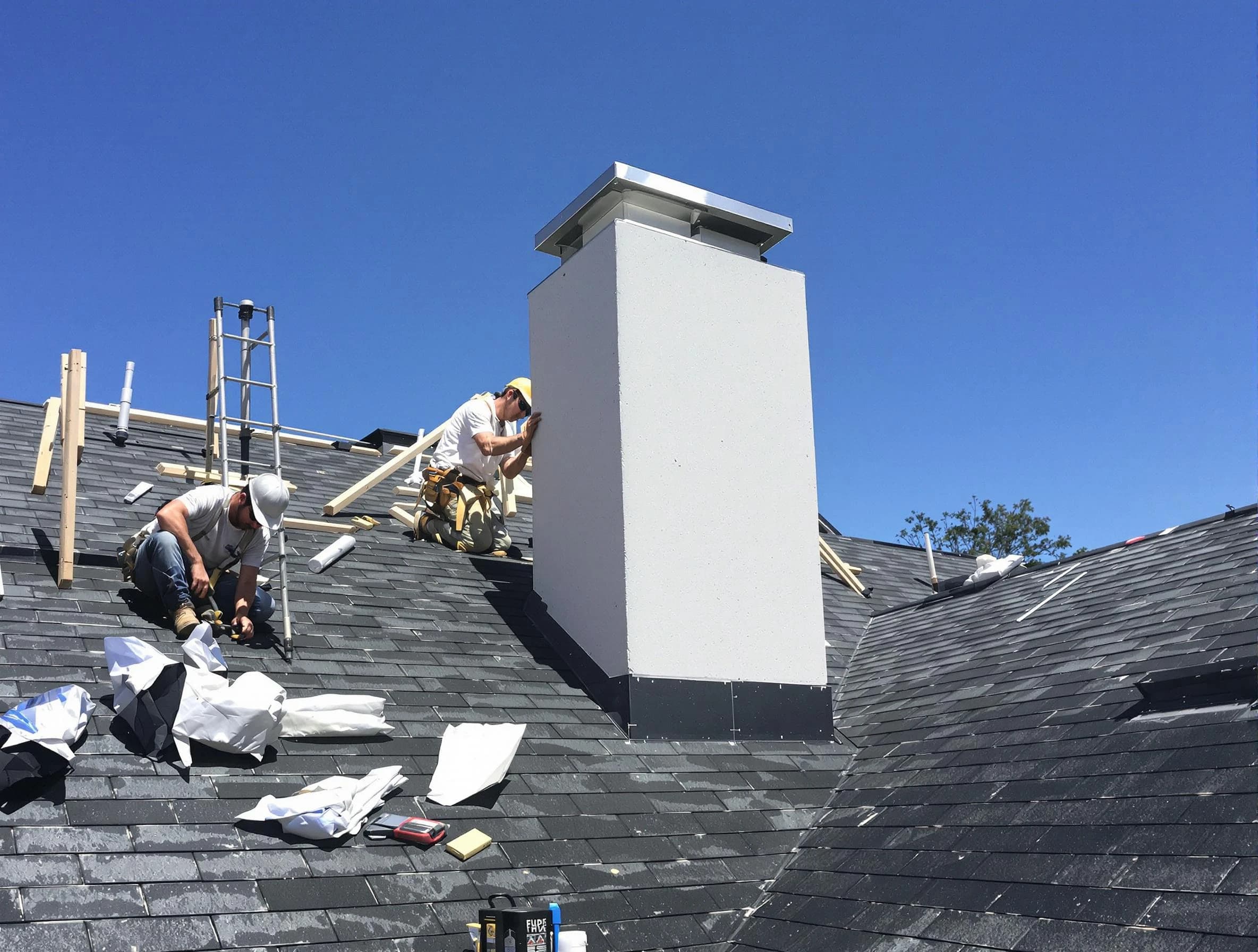 Beverly Chimney Sweep crew installing a new chimney in Beverly, MA