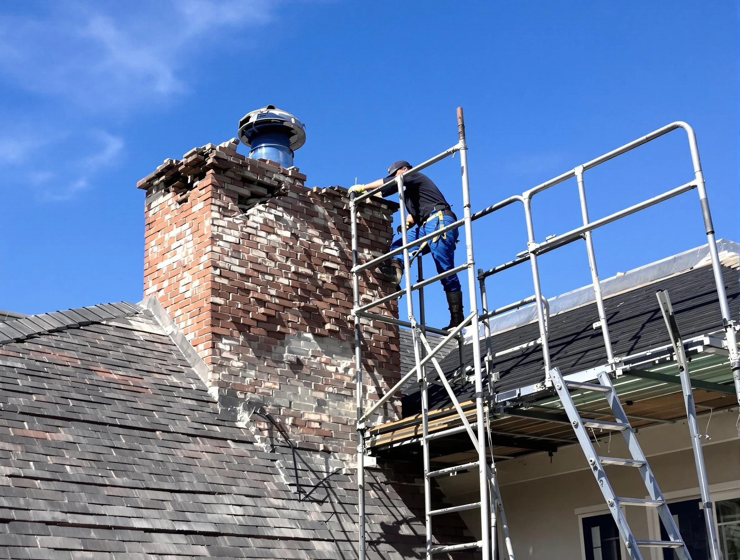 Rebuilding a chimney structure by Beverly Chimney Sweep in Beverly, MA