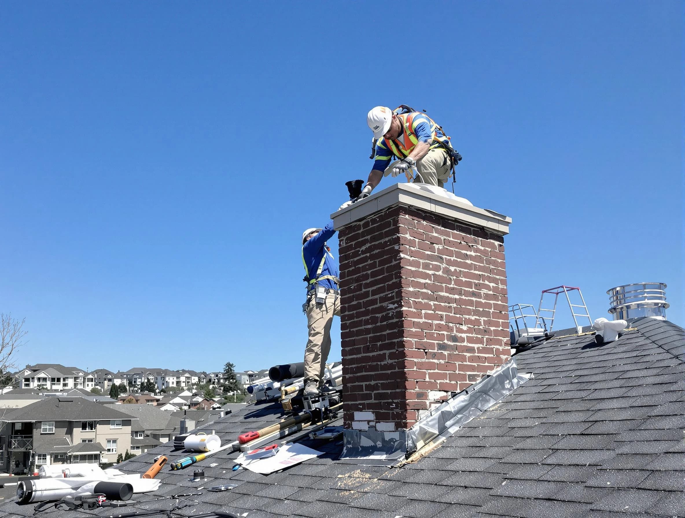 Beverly Chimney Sweep repairing a chimney crown in Beverly, MA