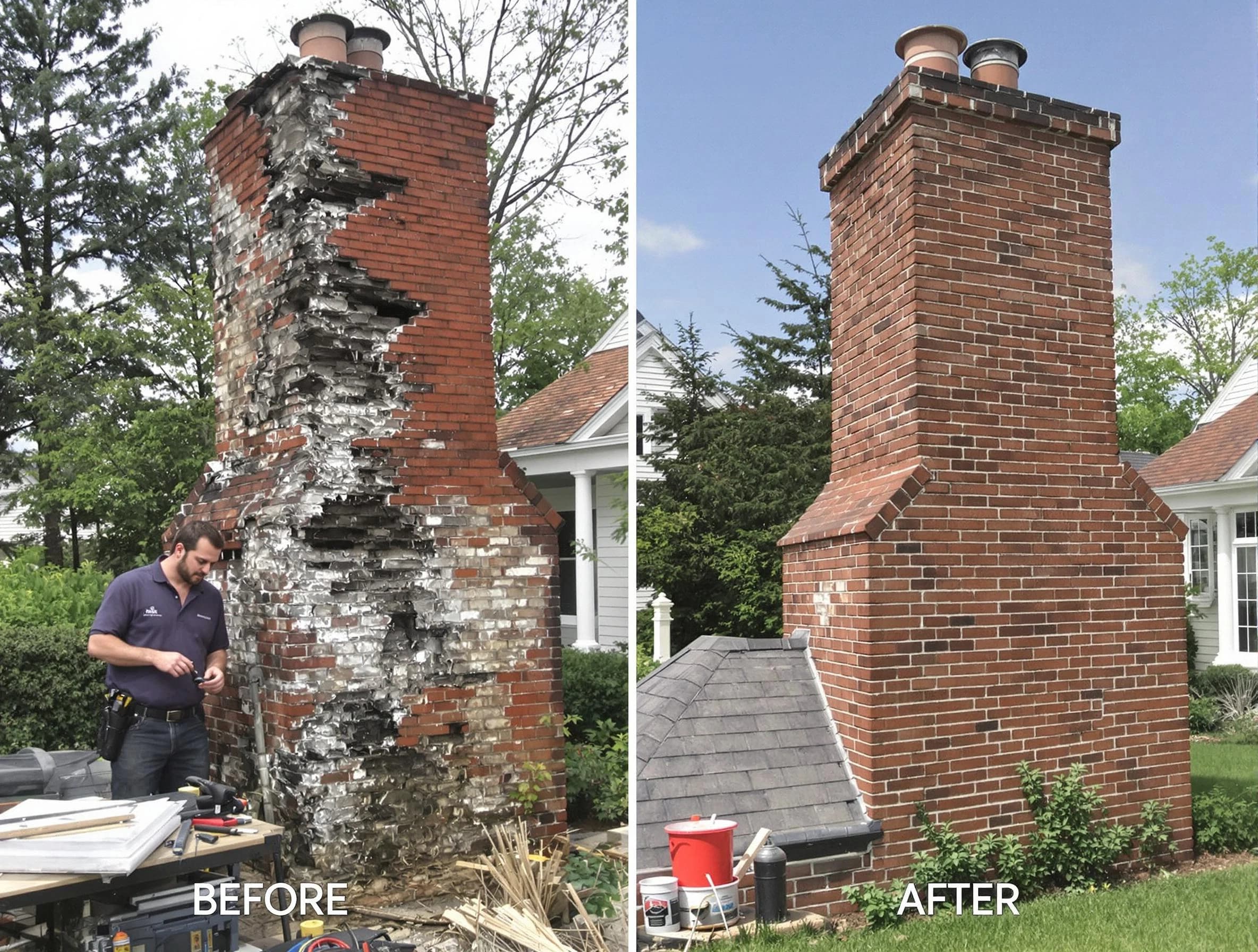 Beverly Chimney Sweep performing a full chimney restoration in Beverly, MA