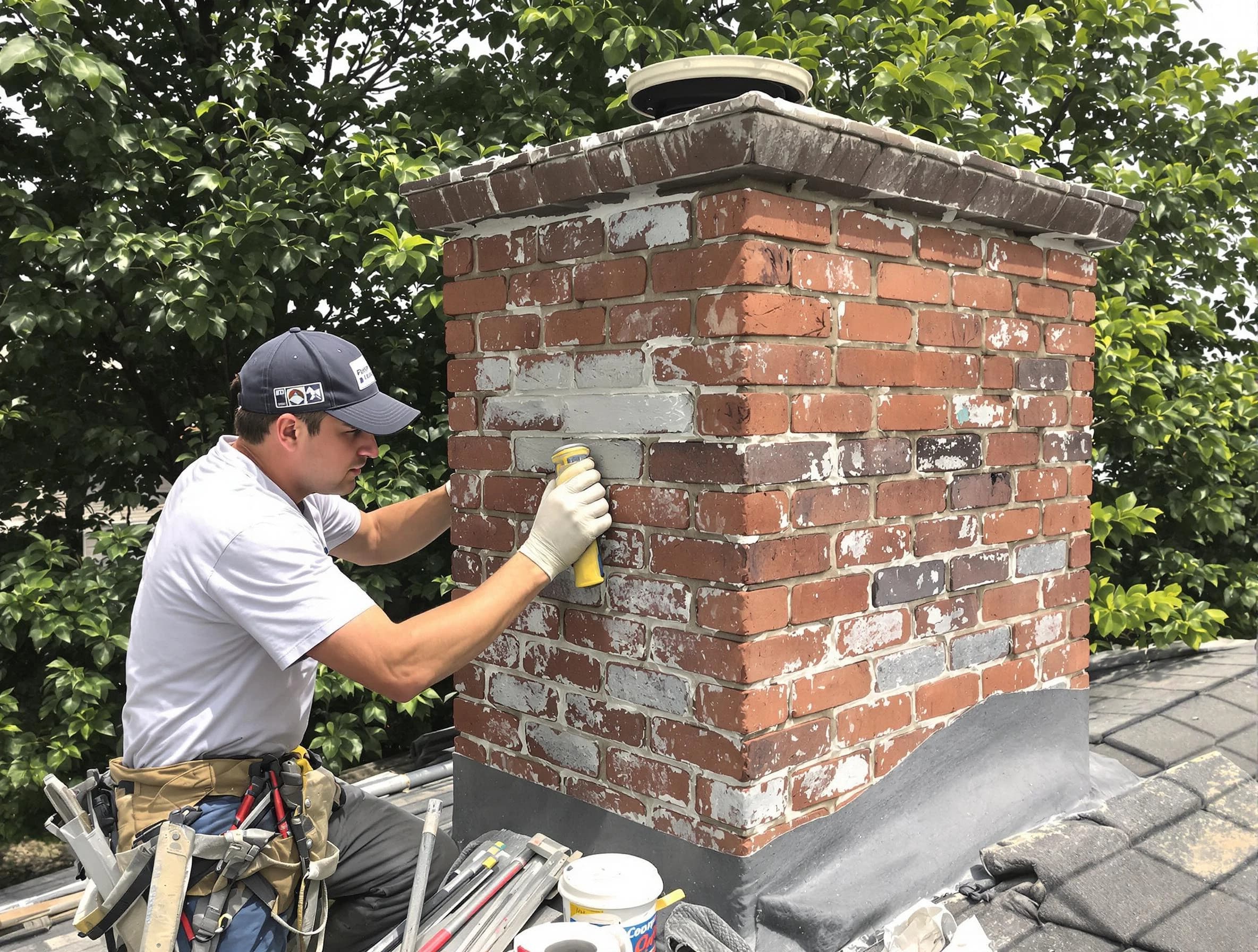 Beverly Chimney Sweep restoring an aging chimney in Beverly, MA