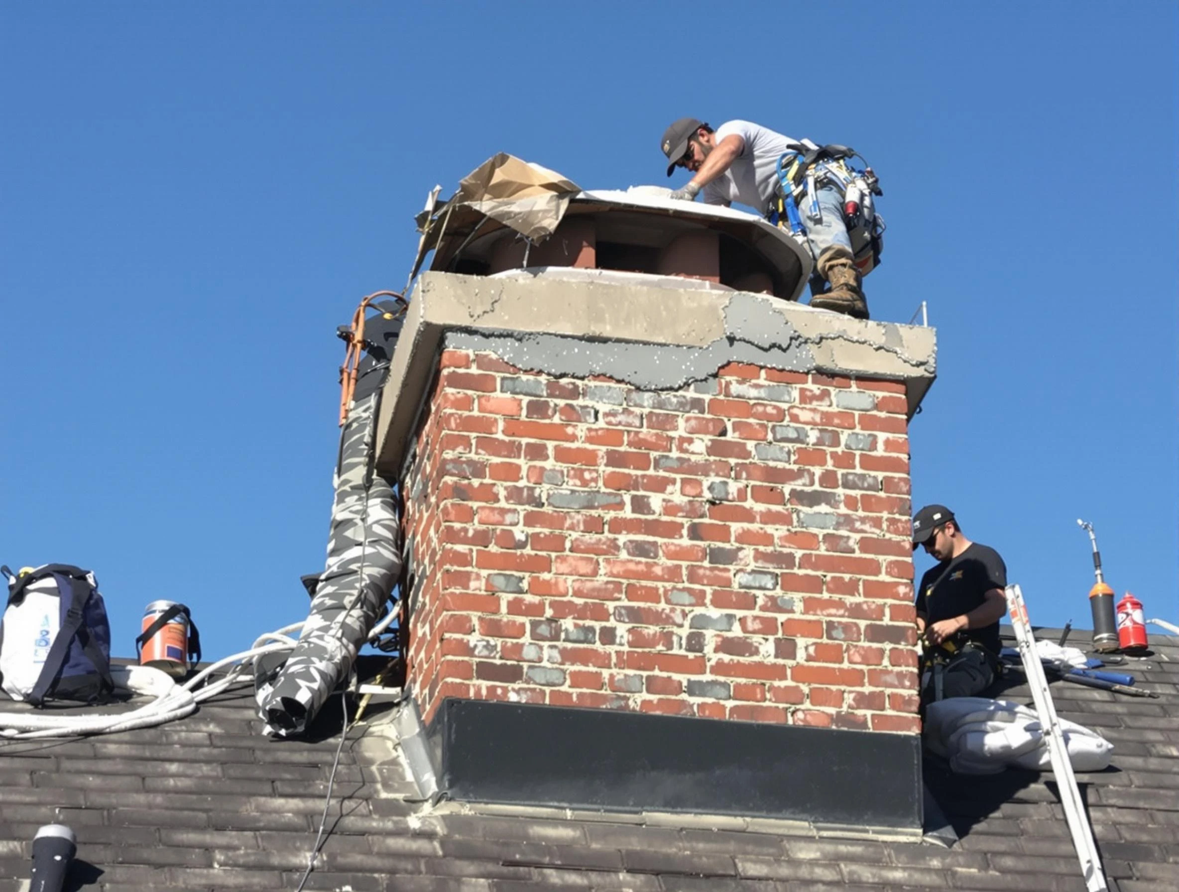 Beverly Chimney Sweep installing a custom chimney crown in Beverly, MA