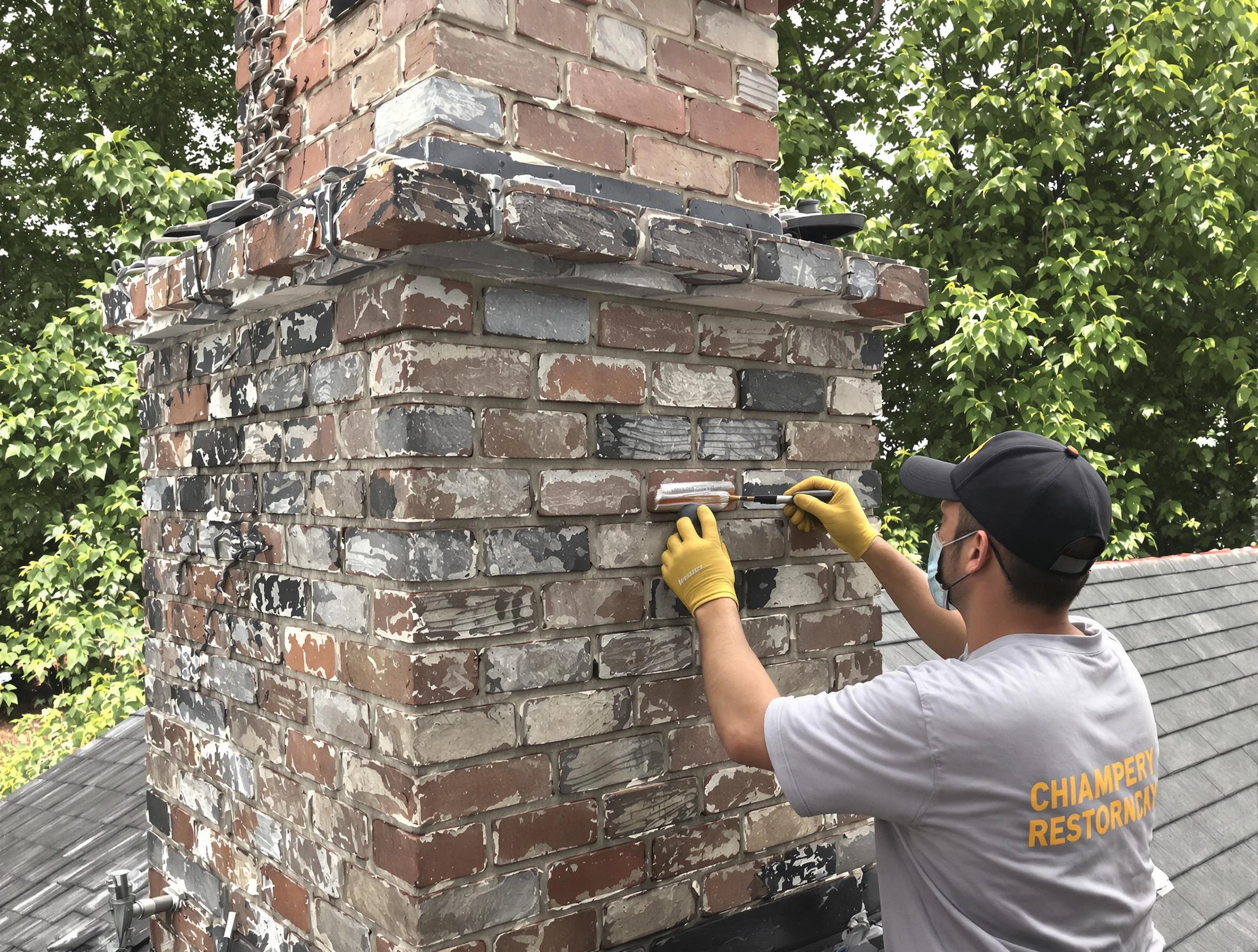 In-progress chimney restoration by Beverly Chimney Sweep in Beverly, MA