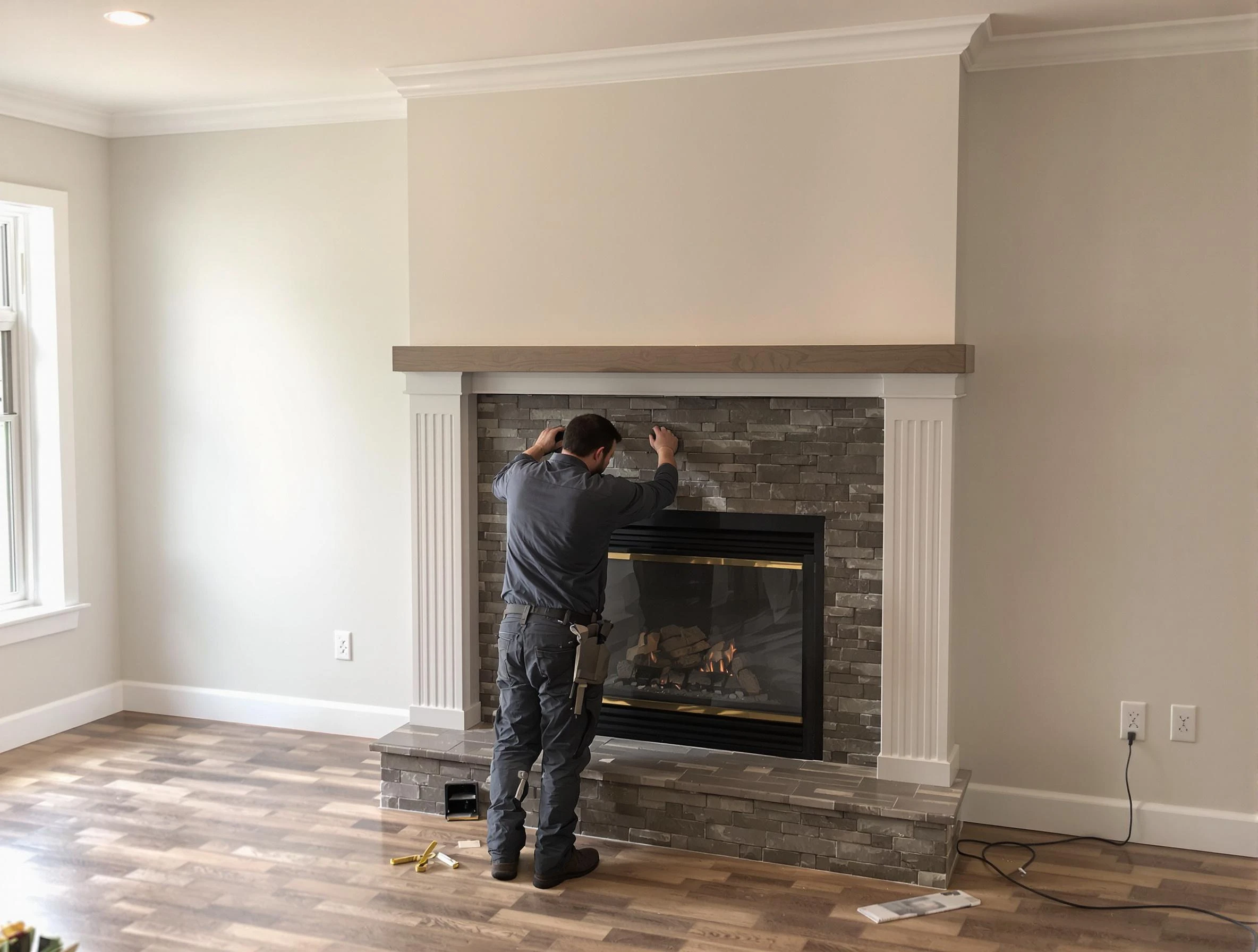 Beverly Chimney Sweep finishing a custom fireplace install in Beverly, MA